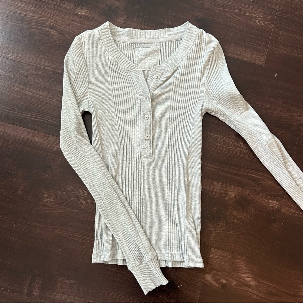 Aerie Gray Henley Long Sleeve Top